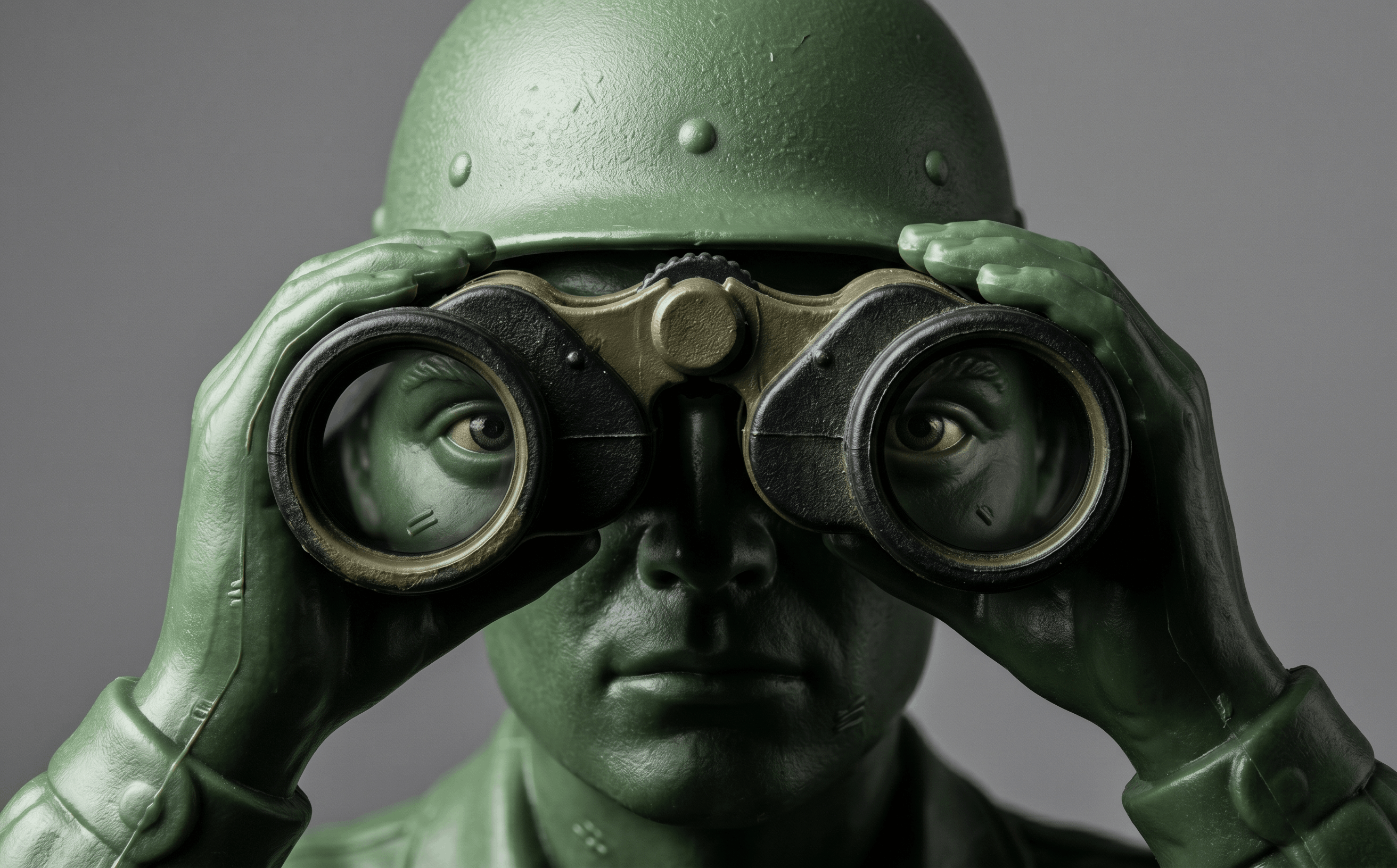 Recon soldier scanning the horizon with binoculars